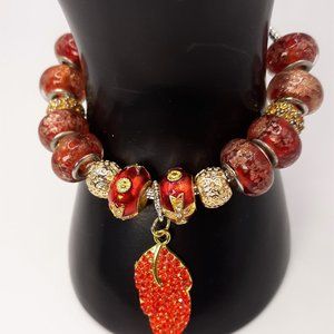 European Style Red Leaf Charm Bracelet